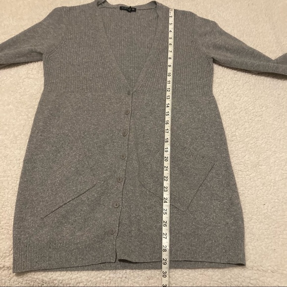 EILEEN FISHER wool/silk Gray button up ribbed cardigan sweater - Picture 6 of 8